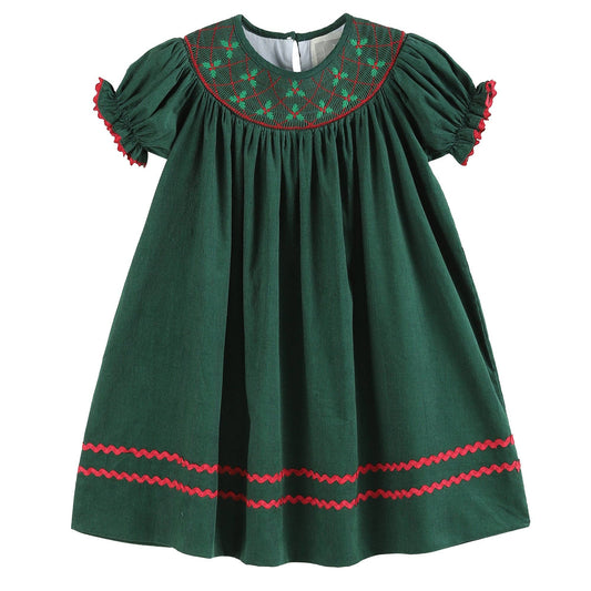 Christmas Mistletoe Smocked Bishop Dress