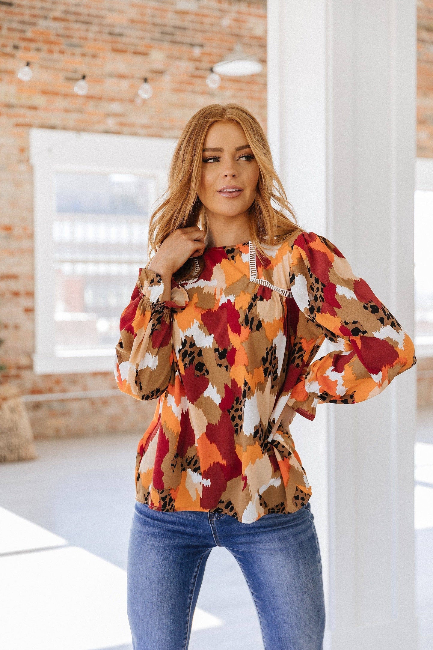 Multicolor Puff Sleeve Blouse