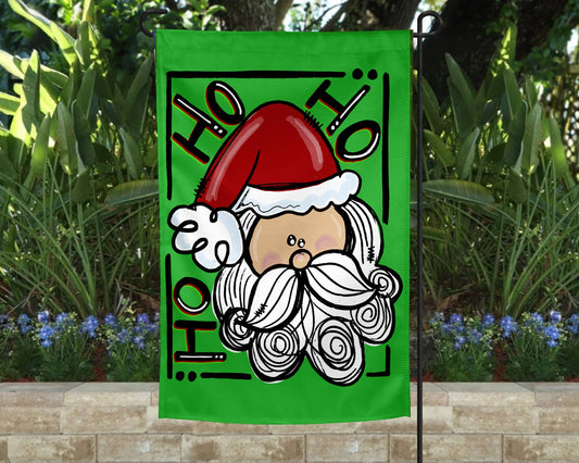 Garden Flag - Ho Ho Ho Santa Green