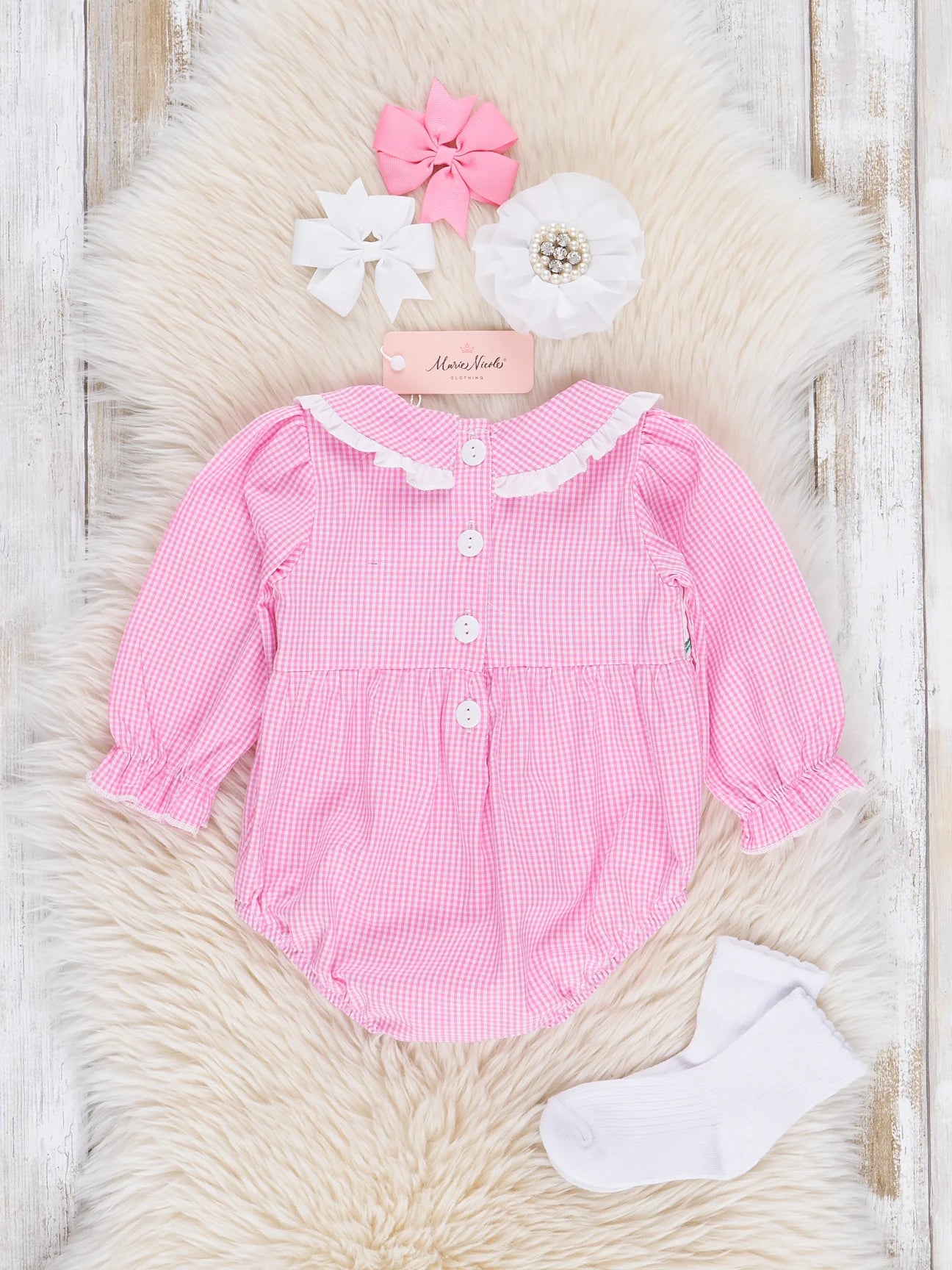 Pink Cotton Smocked Trees Ruffle Bubble