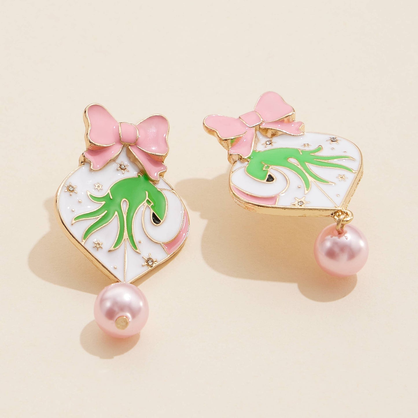 Grinch Pink Ball Dangling Earrings