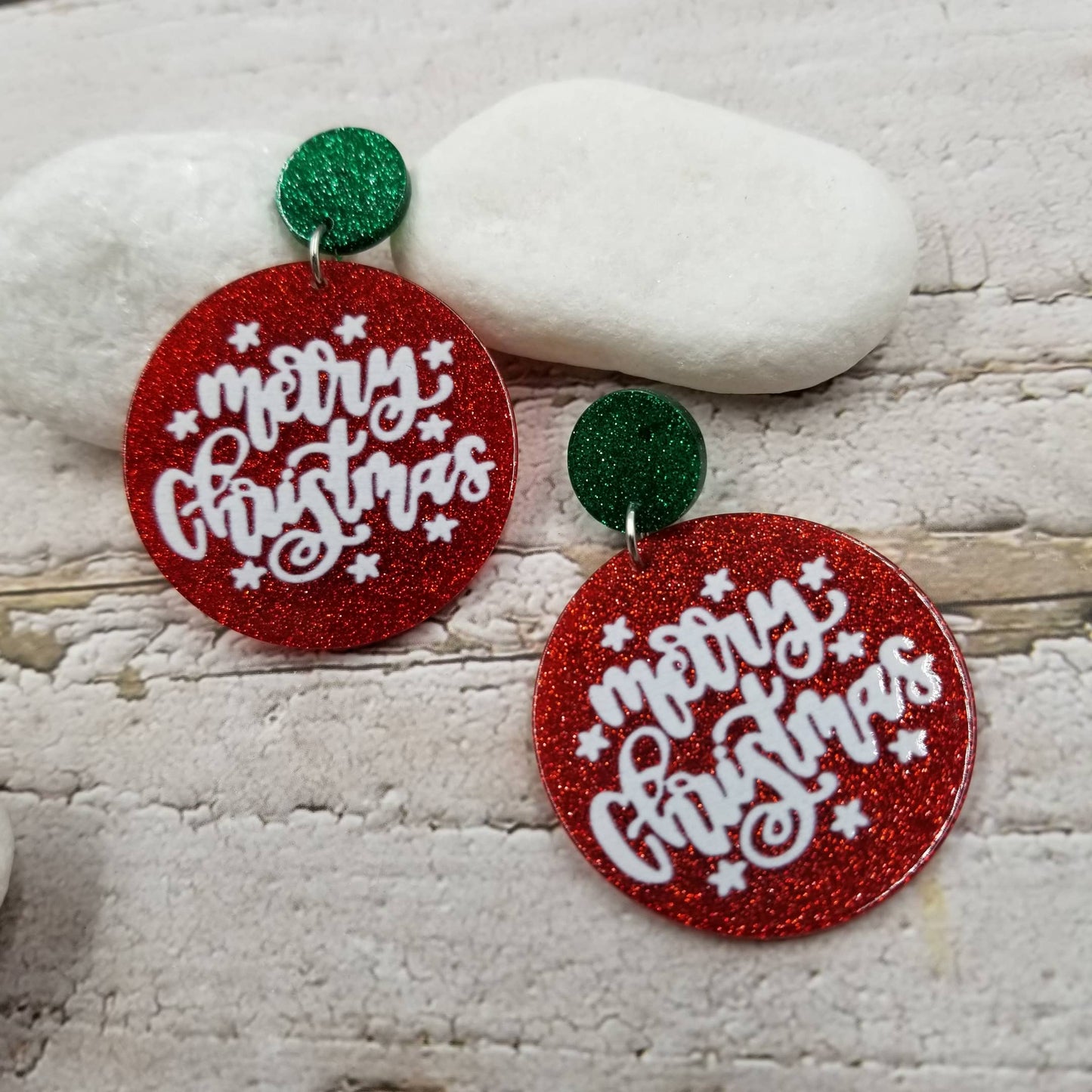 Red Merry Christmas Earrings