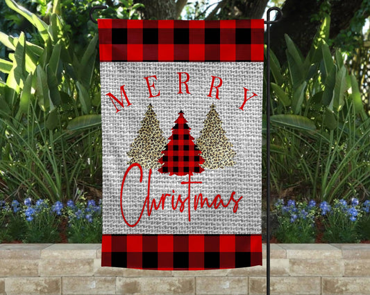 Garden Flag - Merry Christmas Buffalo Plaid with Trees