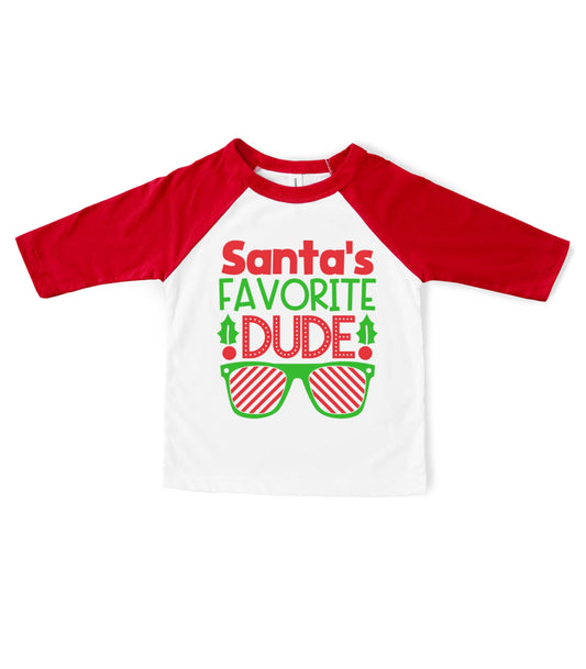 Santa's Favorite Dude Red Raglan Tee for boys