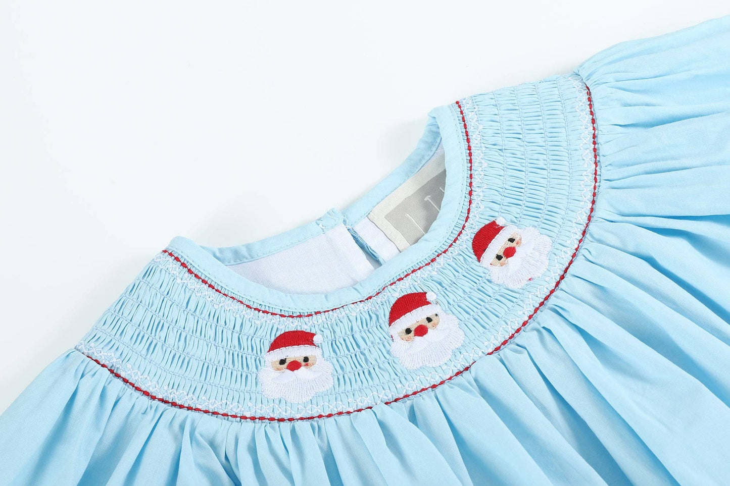 Santa Smocked Bishop Dress - Blue