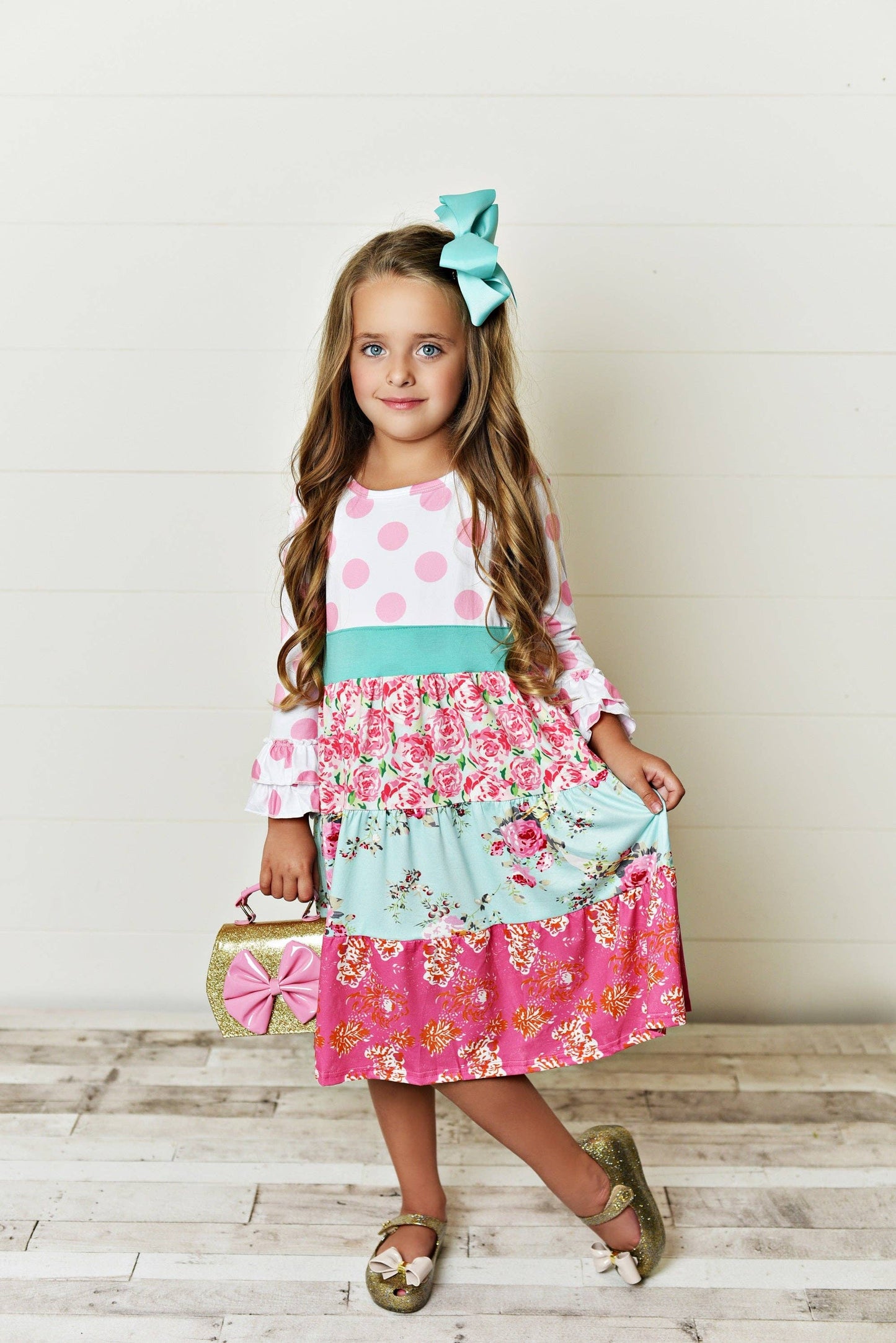 Girls Tiered Ruffle Dress - Pink Polka Dot