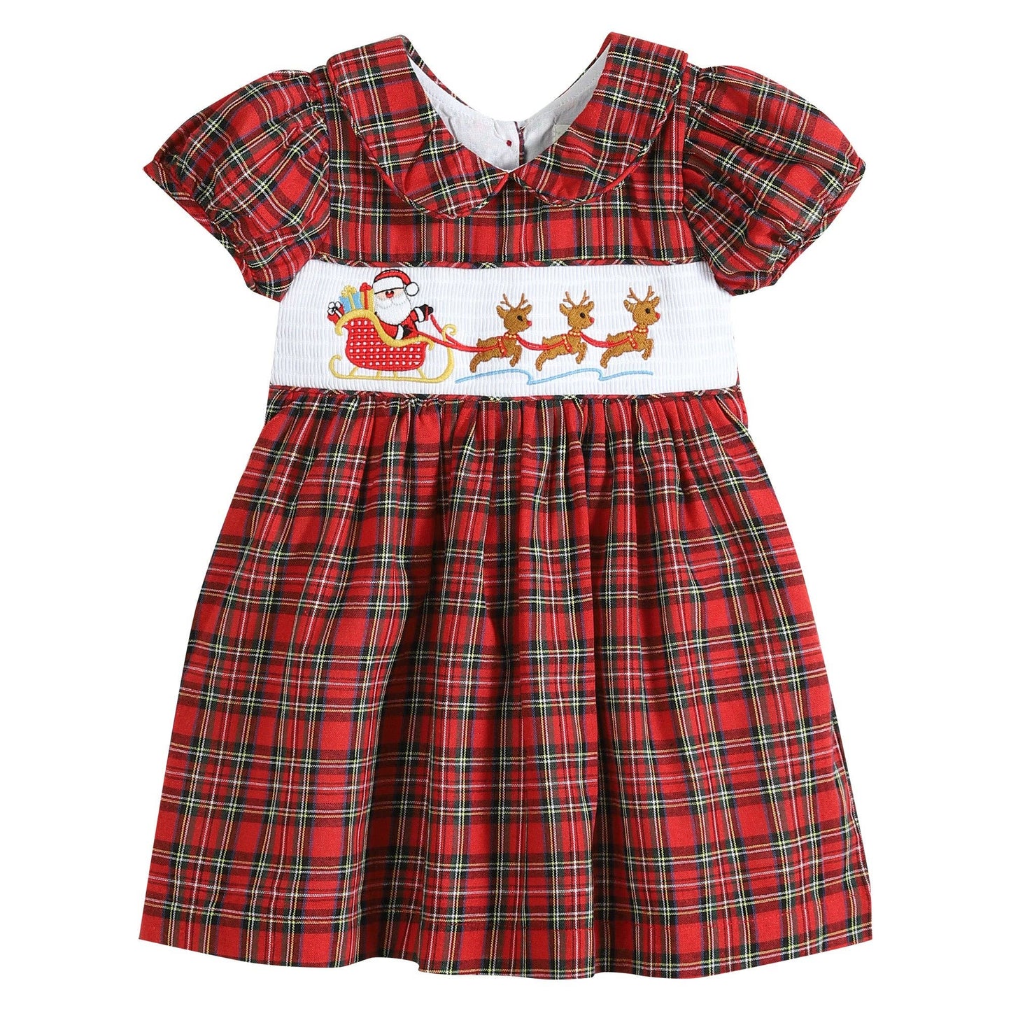 Red Plaid Santa Sleigh Smocked Dress