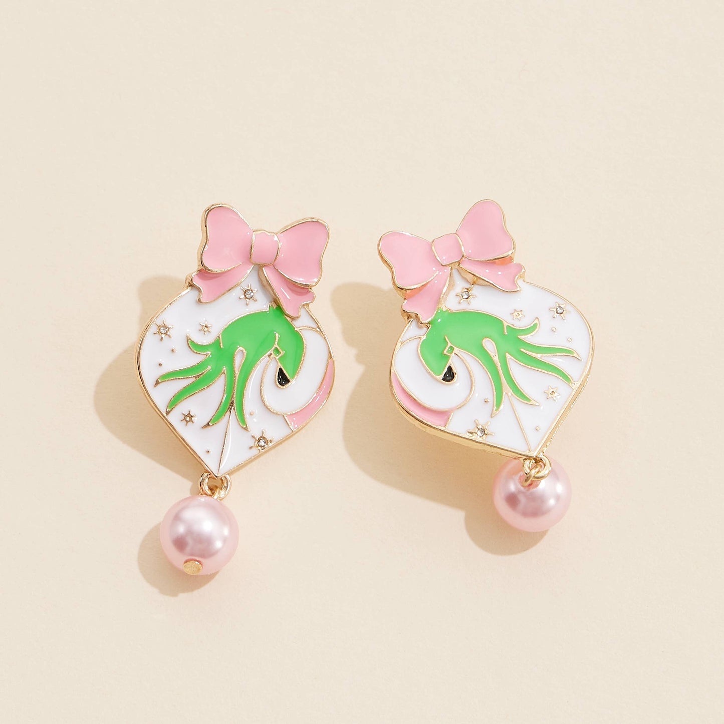 Grinch Pink Ball Dangling Earrings