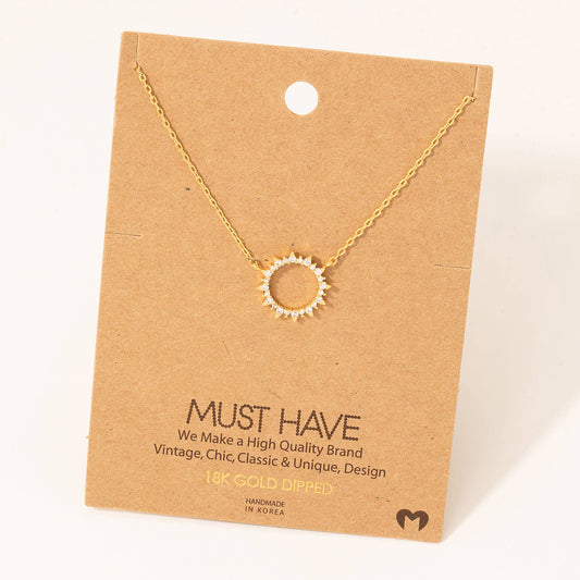 Pave Circle Sun Pendant Necklace