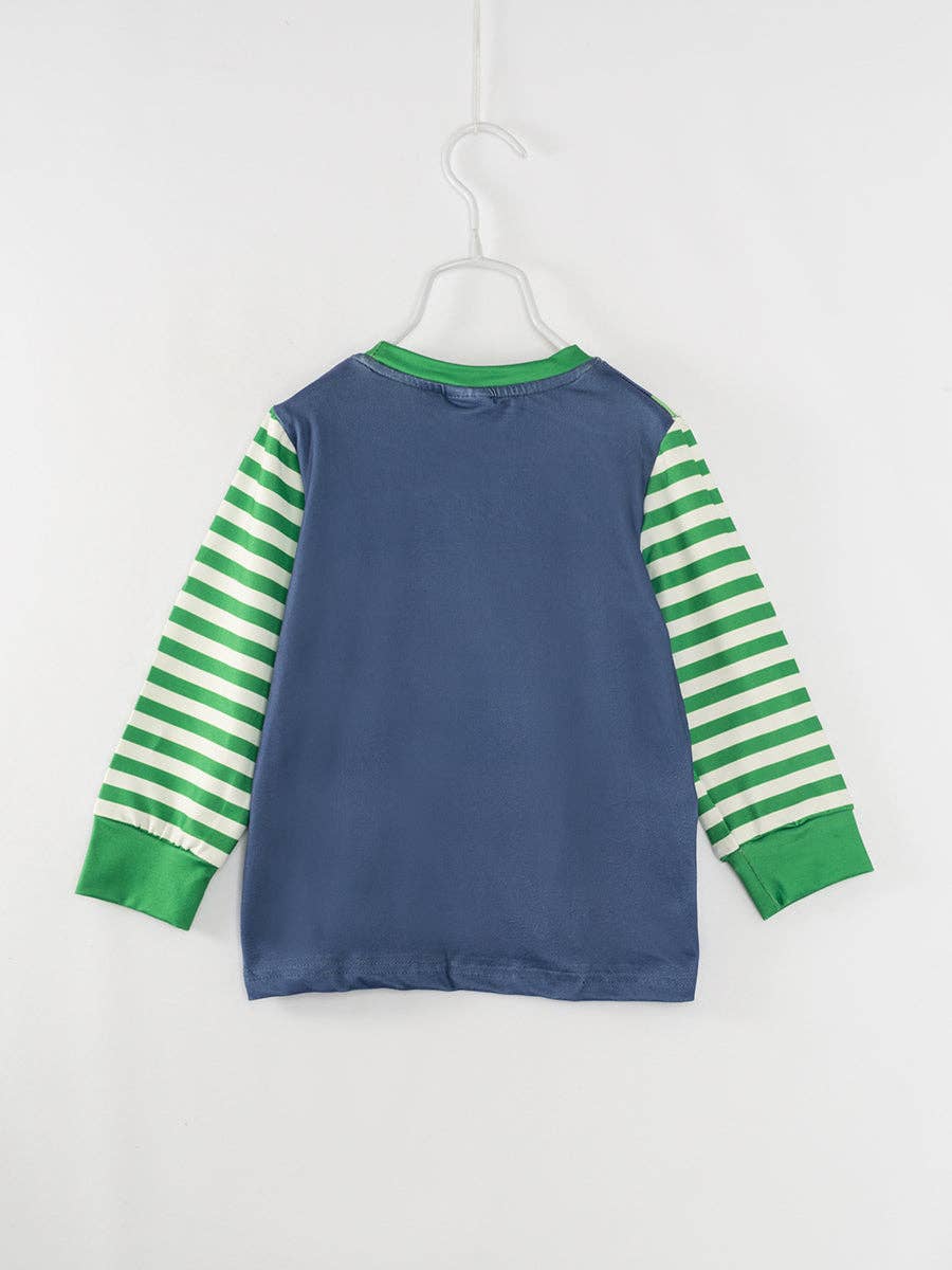 Christmas Tree Blue Stripe Dinosaur Boy Top