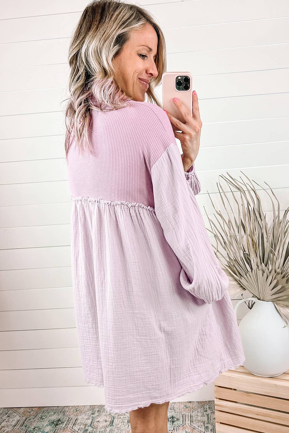 Patchwork Crinkle Puff Sleeve Shirt Dress