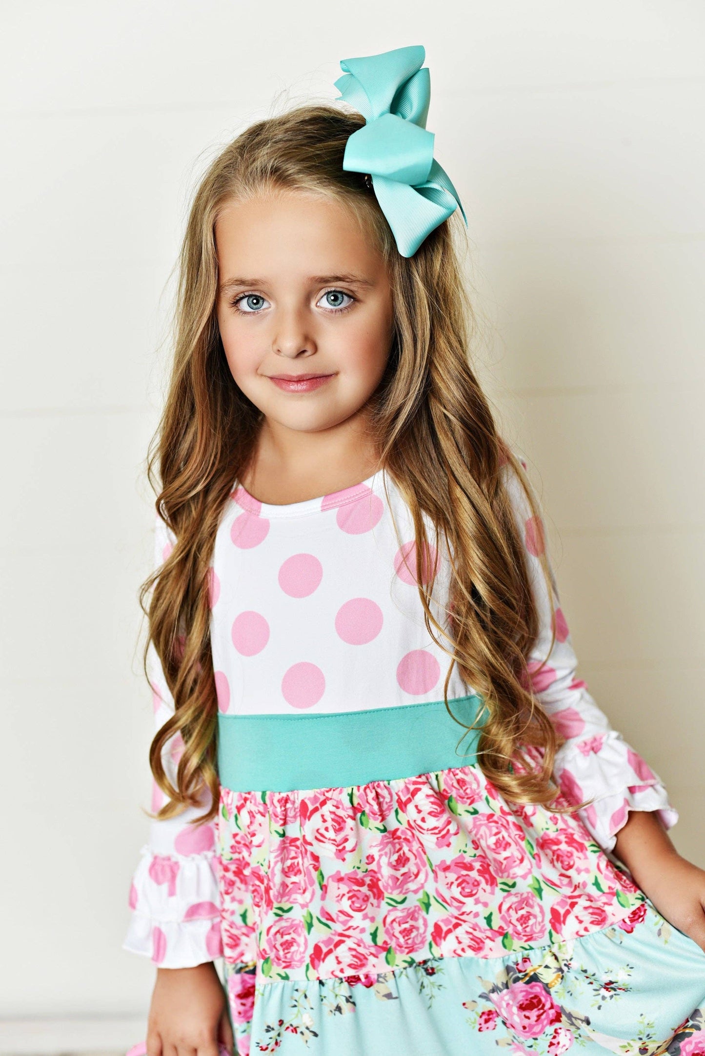 Girls Tiered Ruffle Dress - Pink Polka Dot