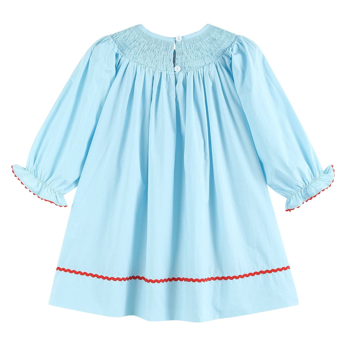 Santa Smocked Bishop Dress - Blue