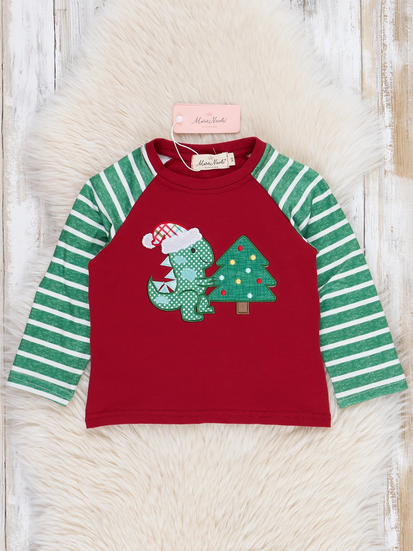 Holiday Dino Striped Raglan Shirt