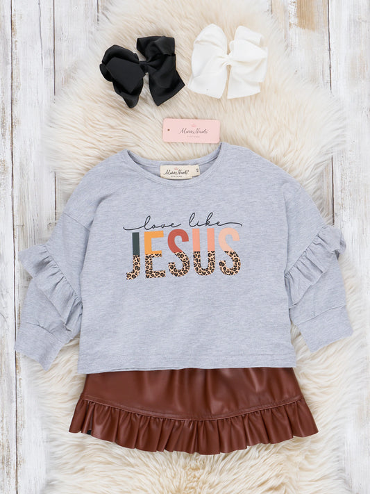 "Love Like Jesus" Outfit w/ Faux Leather Skirt