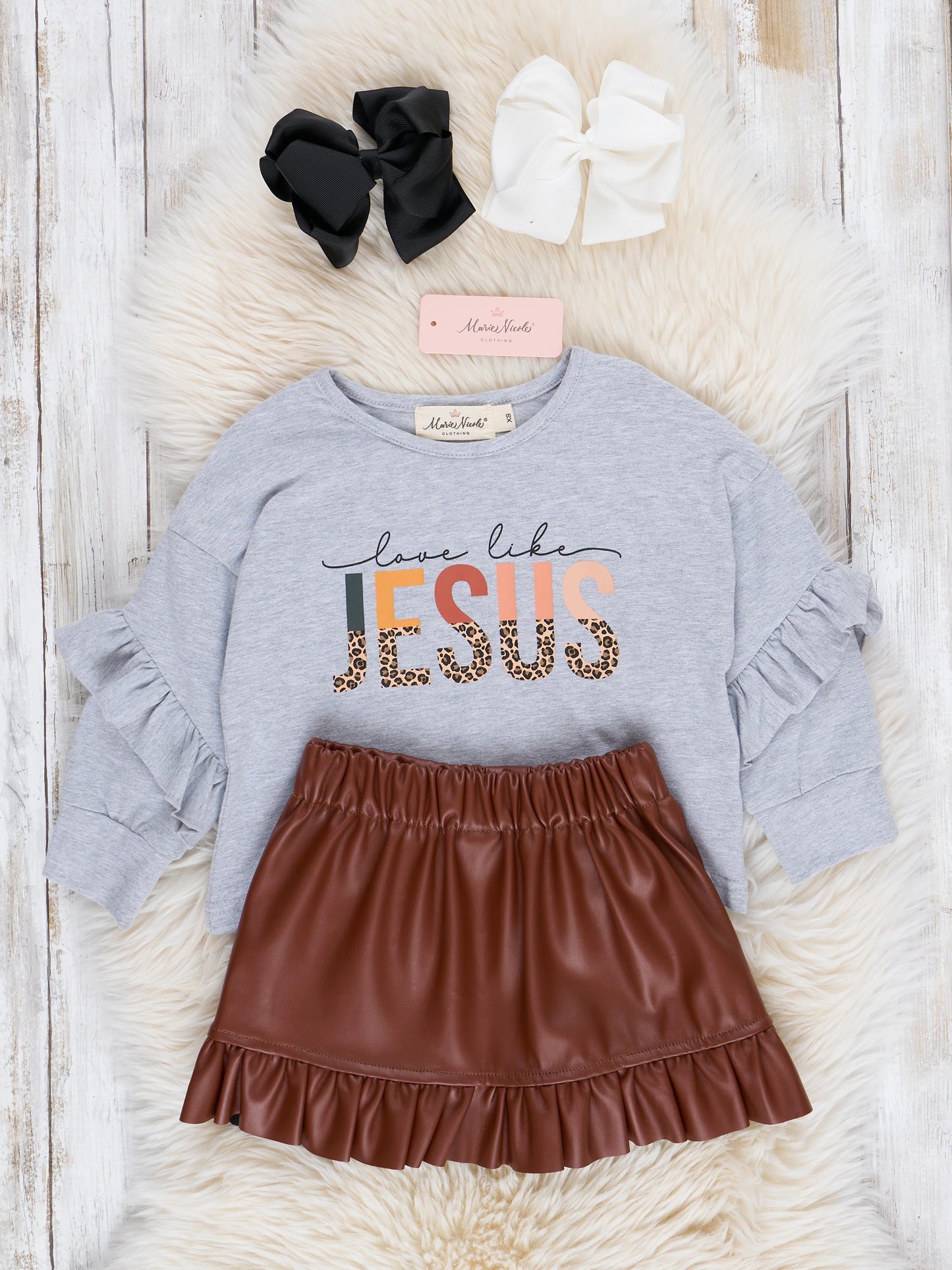 "Love Like Jesus" Outfit w/ Faux Leather Skirt