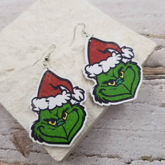 Grinch Christmas Wood Earrings