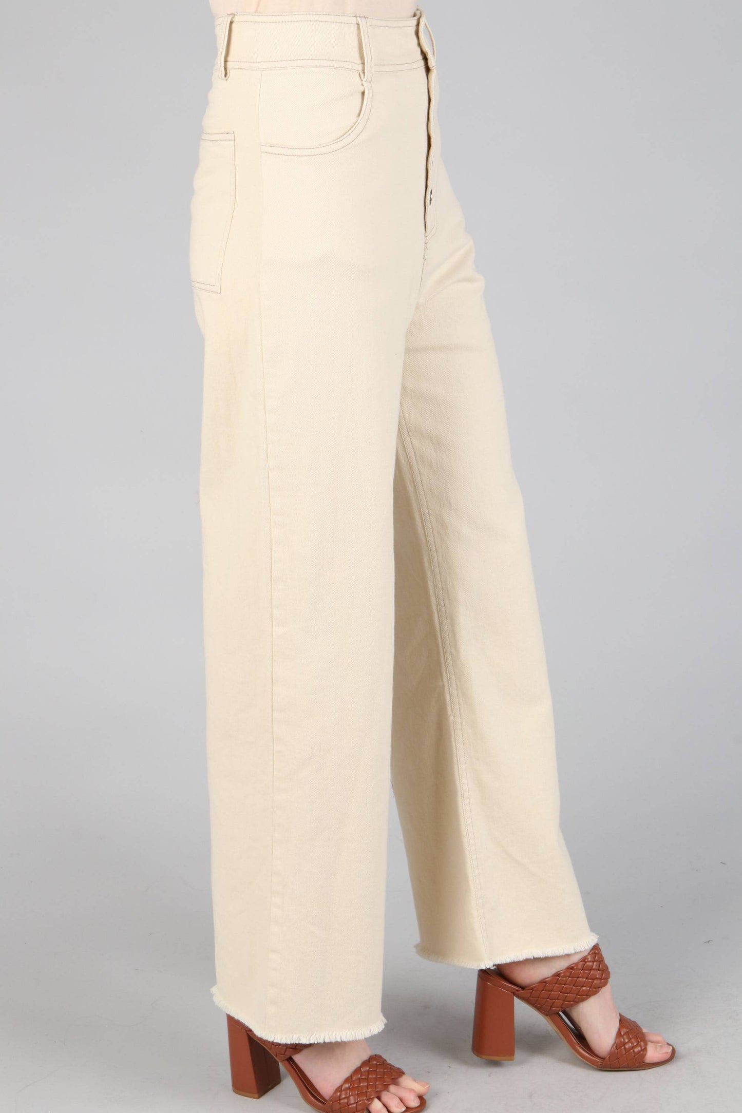 Stretchy Solid Button Pants/Jeans