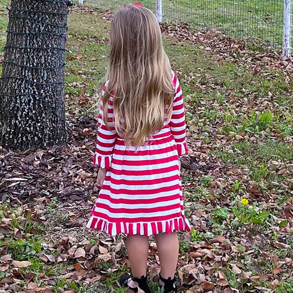 Girls Rudolf the Reindeer Christmas Swing Dress - Red Stripes