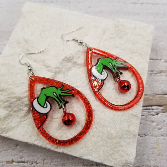 Grinch Bell Christmas Earrings