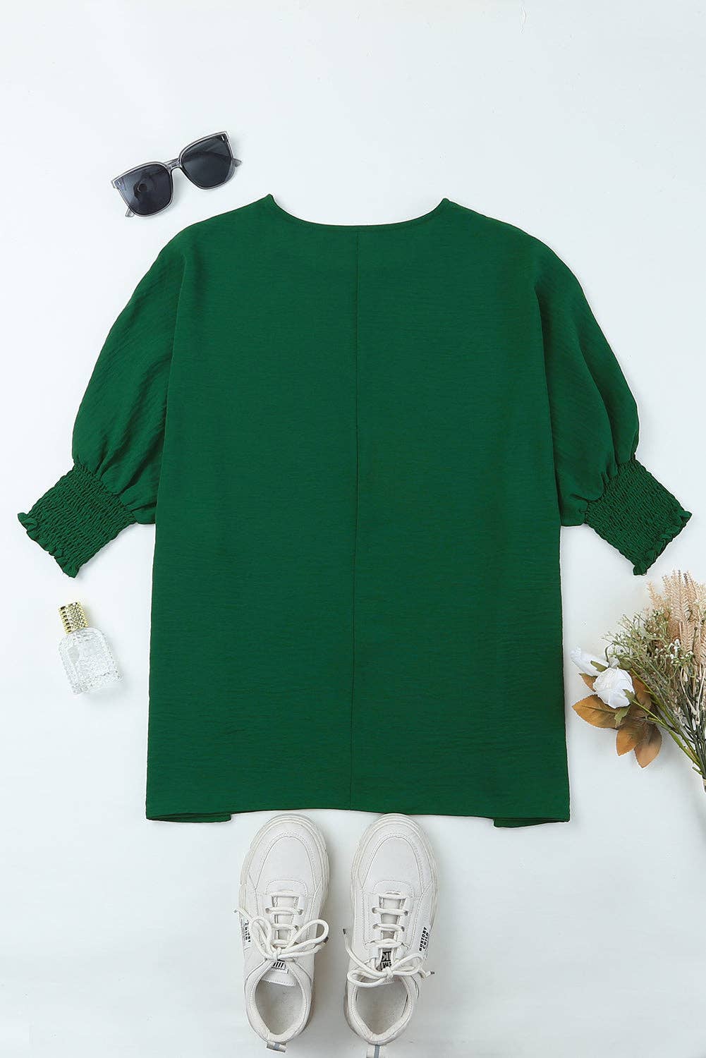 Smocked Wrist Shift Top - Green