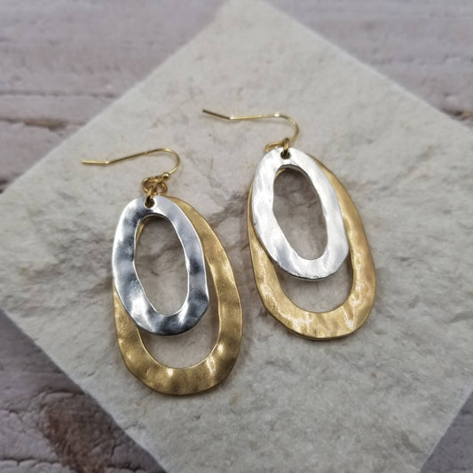 Mixed Metal Double Oval Earrings