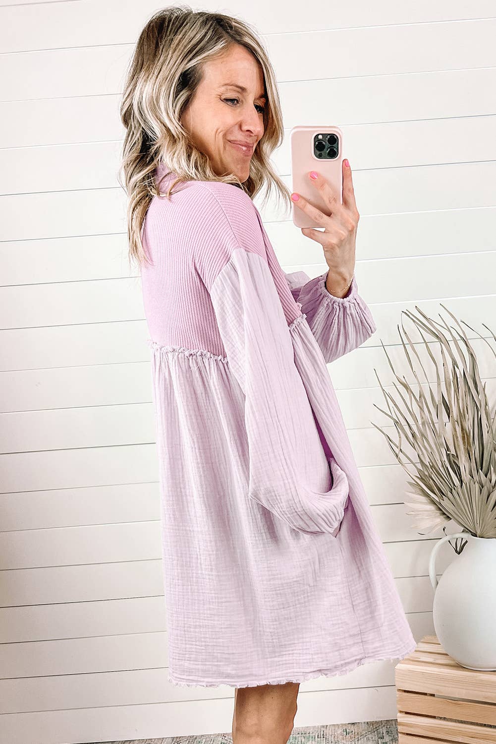 Patchwork Crinkle Puff Sleeve Shirt Dress