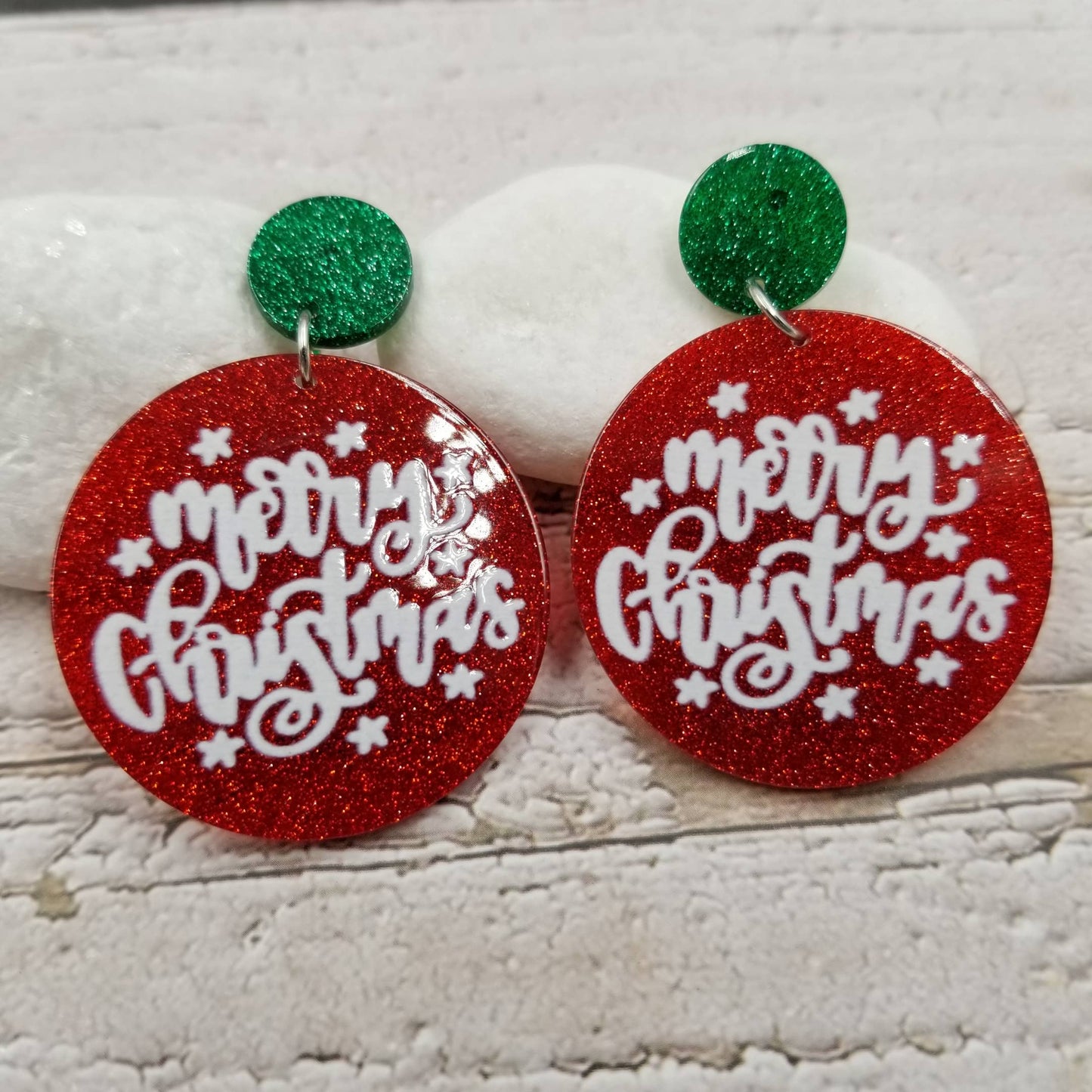 Red Merry Christmas Earrings