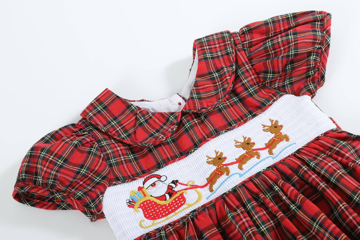 Red Plaid Santa Sleigh Smocked Dress