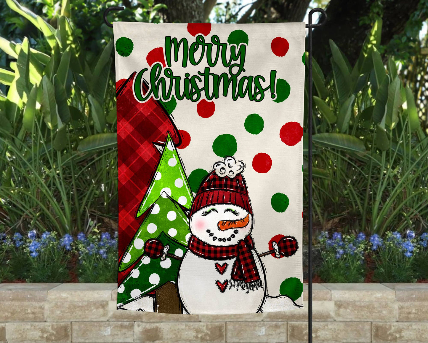 Garden Flag - Merry Christmas Snowman and Trees