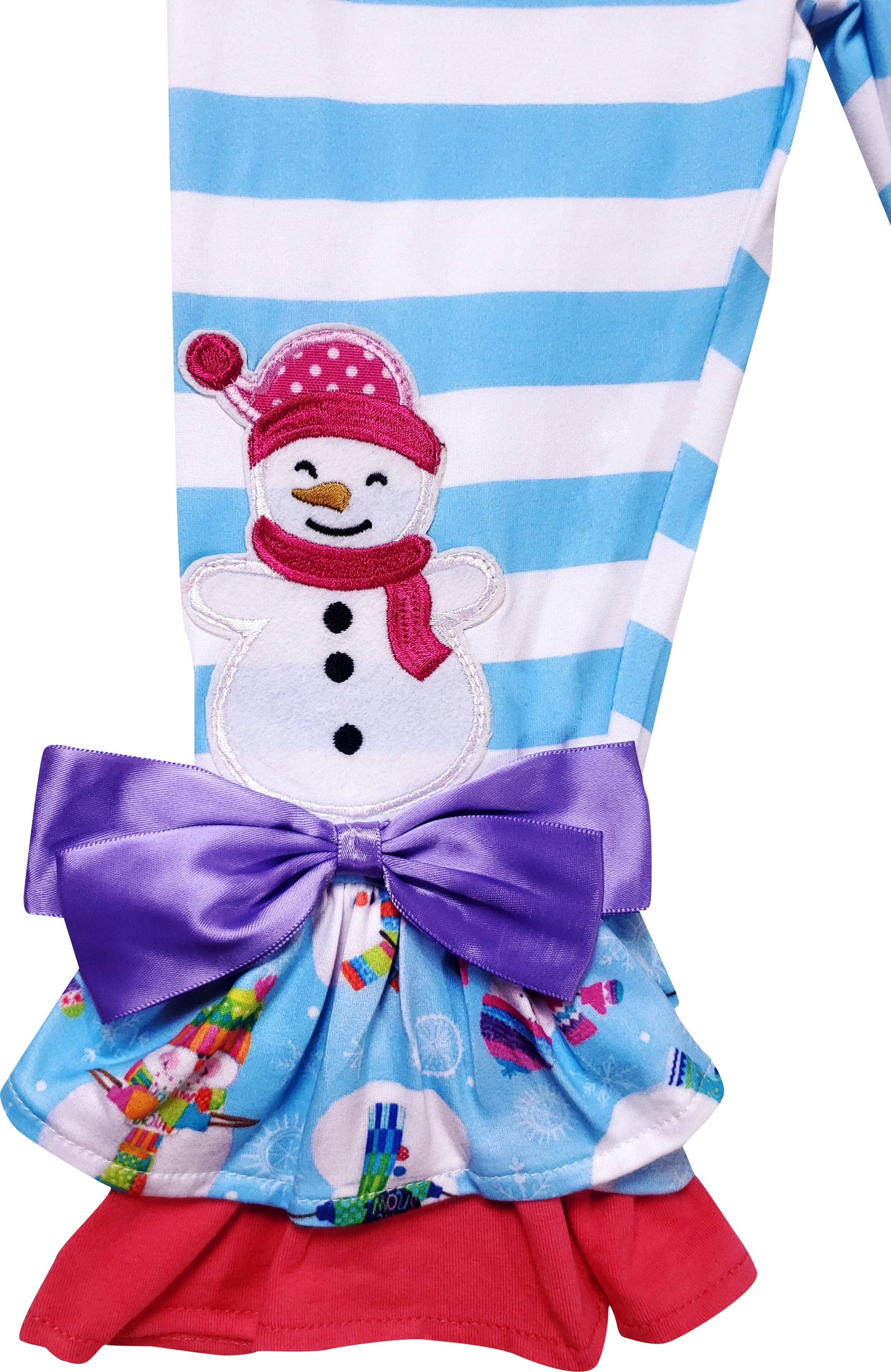 Girls Christmas Snowman Top & Pants Set - Blue Stripe