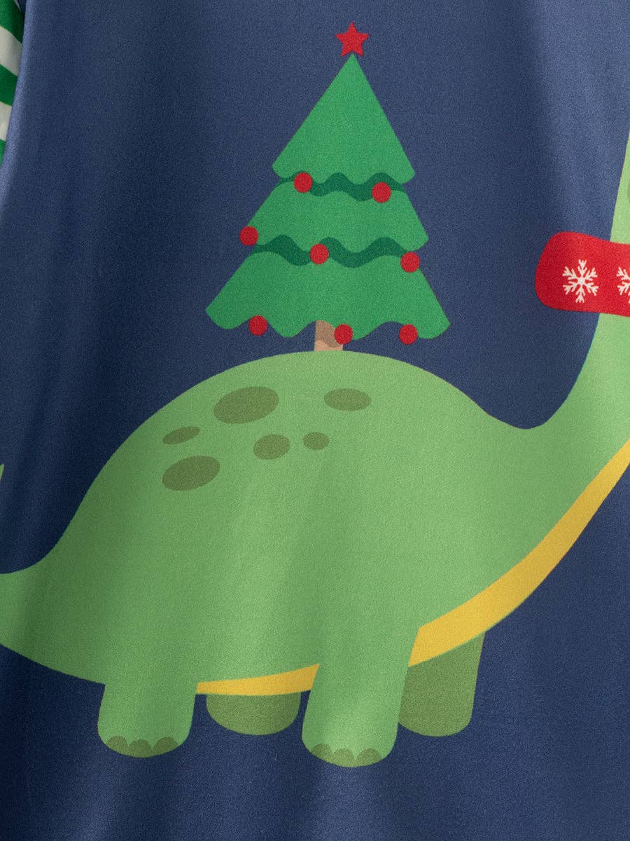 Christmas Tree Blue Stripe Dinosaur Boy Top