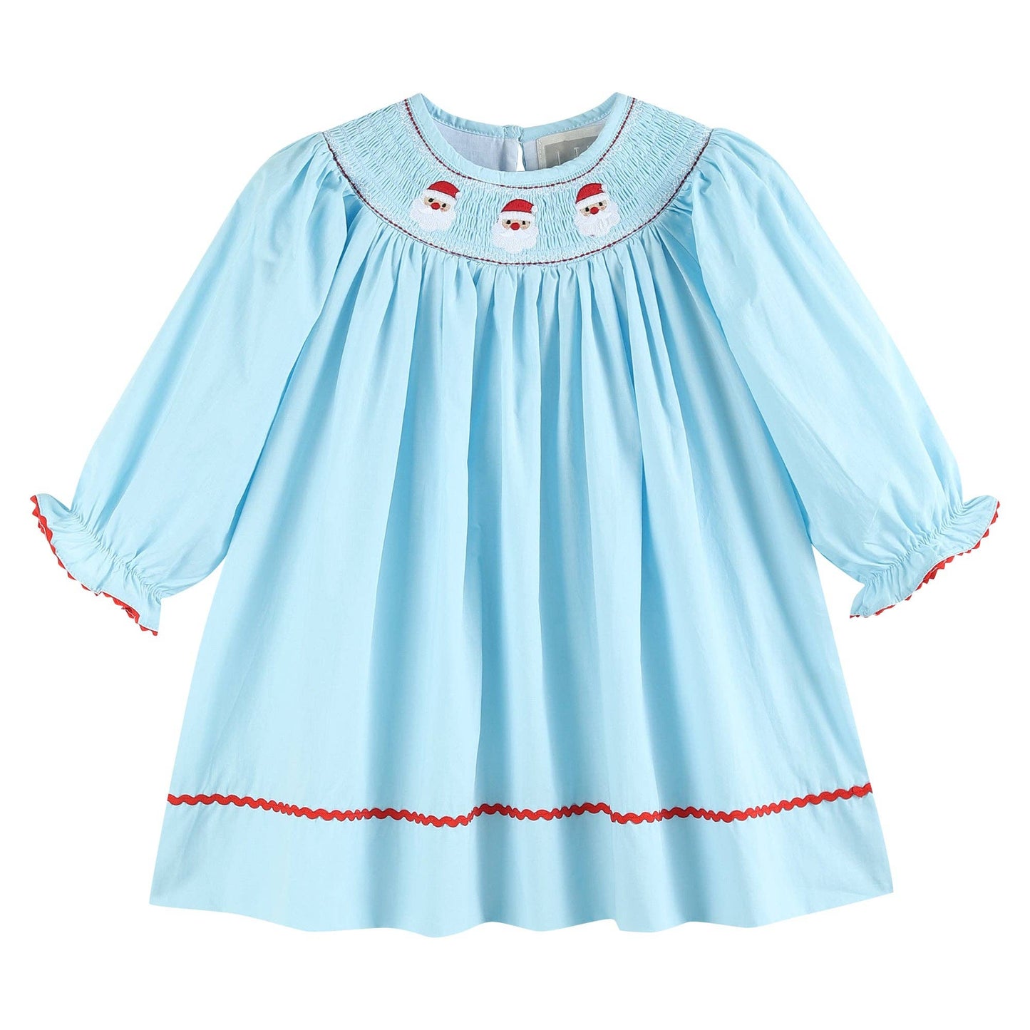 Santa Smocked Bishop Dress - Blue