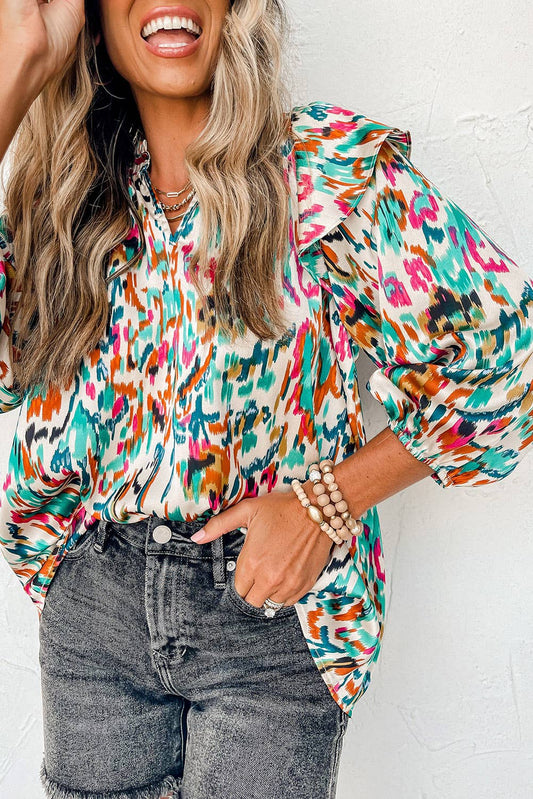 Abstract Print 3/4 Puff Sleeve Blouse