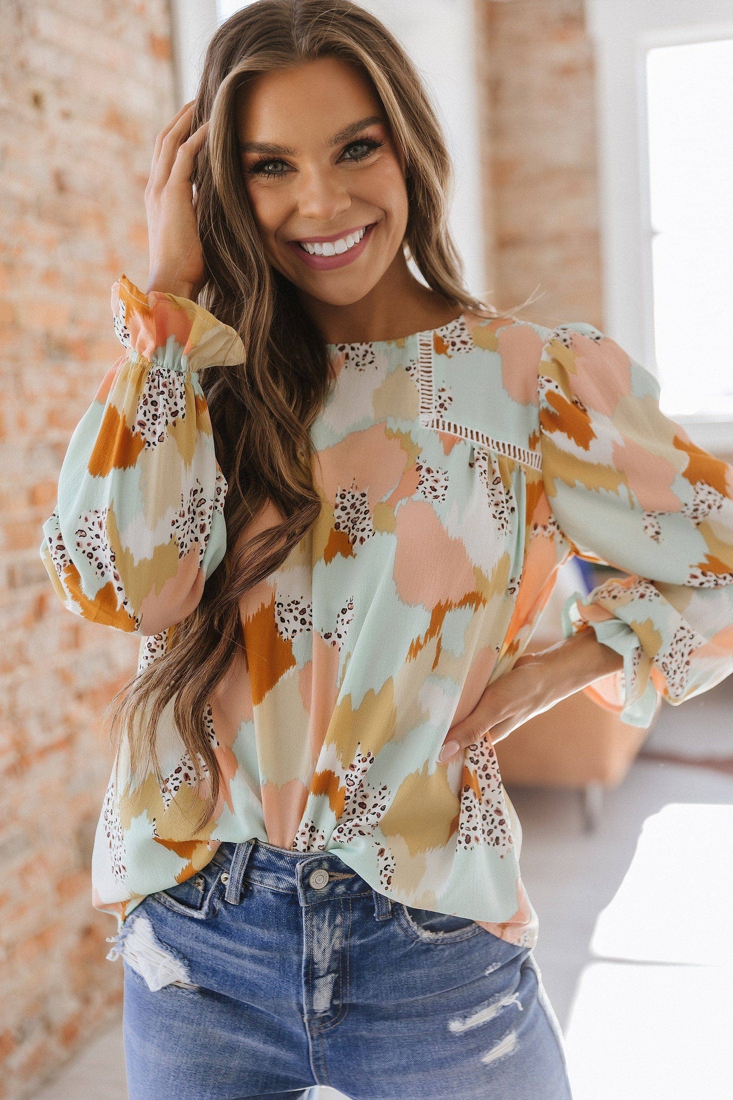 Multicolor Puff Sleeve Blouse