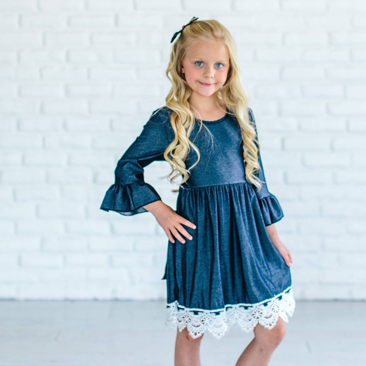 Girls Jean Dress w/ White Lace