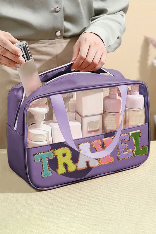 TRAVEL Chenille Letter Clear Makeup Bag